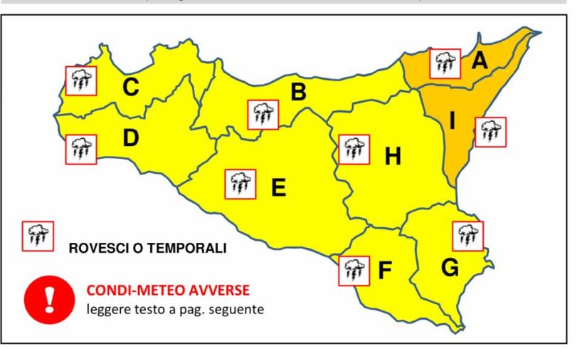 Allerta meteo gialla in Sicilia. Arancione a Catania e Messina: rischio piogge, grandinate e raffiche di vento