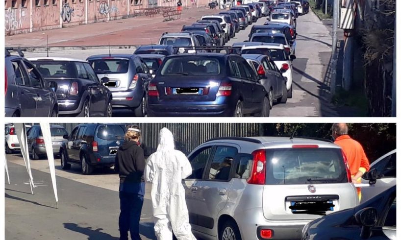 Paternò, fila lunga ma ordinata per il ‘drive in’ dei tamponi agli studenti scuole superiori: lo screening durerà 3 giorni