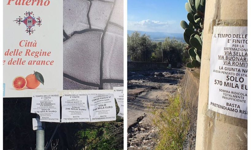 Paternò, dal quartiere Scala Vecchia volantini contro l’amministrazione: “Somme ridicole per sistemare le nostre strade”