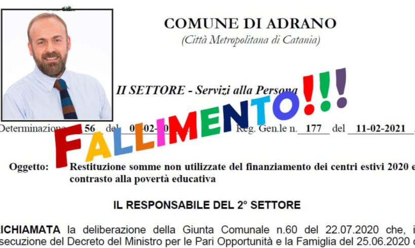 Adrano, il Comune restituisce al Governo 71 mila euro non spesi. Scardina: “E’ il totale fallimento”