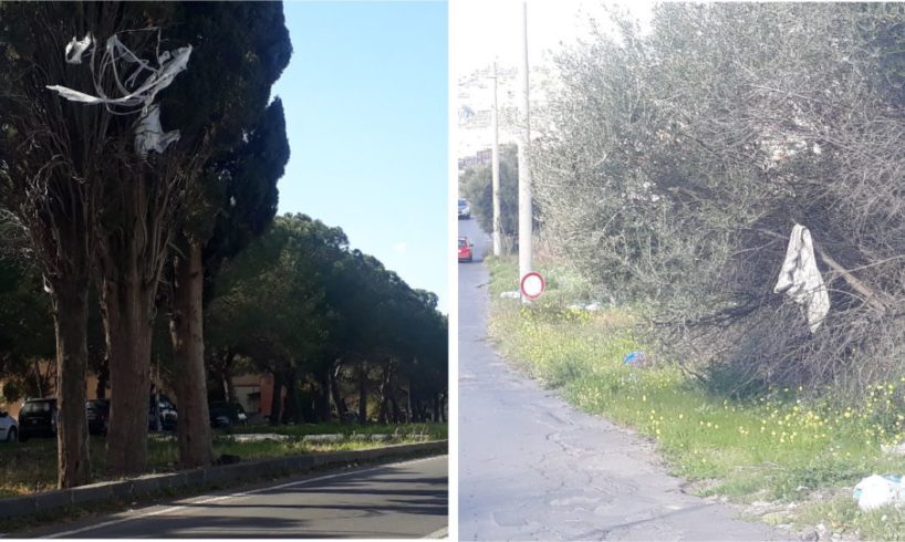 Paternò, gli alberi dell’immondizia: rifiuti disseminati in molti angoli della città