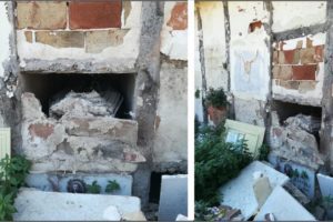 Paternò, le visioni horror del cimitero monumentale: loculi quasi aperti ed erbacce tra le tombe