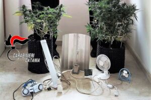 Acireale: lampade, ventilatori e igrometro per curare la cannabis: 31enne arrestato