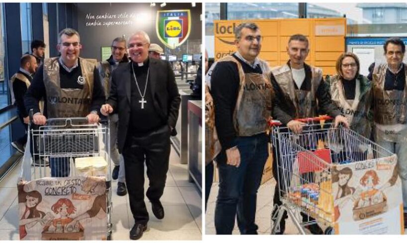 Catania, la Colletta Alimentare dell’Arcivescovo e del giornalista: Renna e La Venia in due supermercati per dare il buon esempio