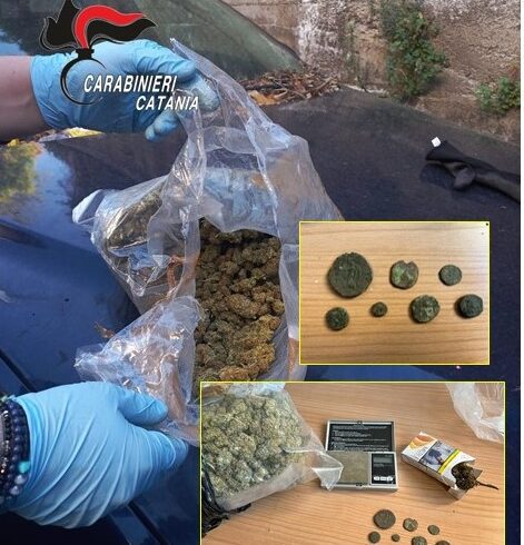 Bronte, la “super cocaina” nascosta nell’auto e a casa marijuana e monete antiche: in manette 29enne e 48enne