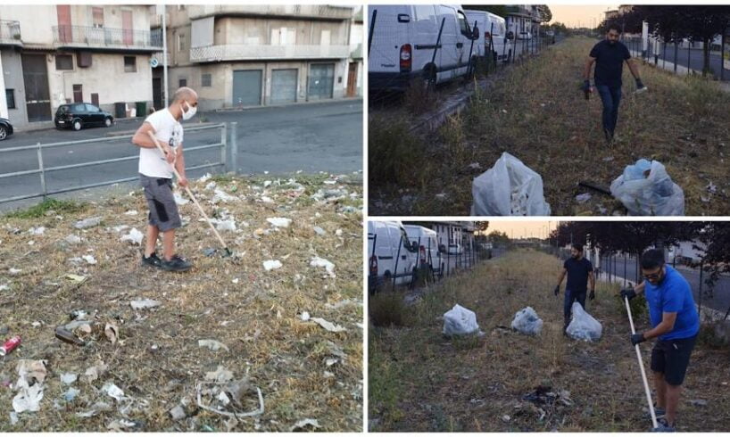 Adrano, i consiglieri di ‘Prima l’Italia’ ripuliscono l’area dell’ex linea ferrata di via Statuto dei lavoratori: “La città è la nostra casa”