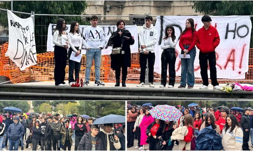 Adrano, studenti dell’ITS ‘Branchina’ e del liceo ‘Verga’ dicono ‘NO’ alla violenza sulle donne: incontro nella villa comunale