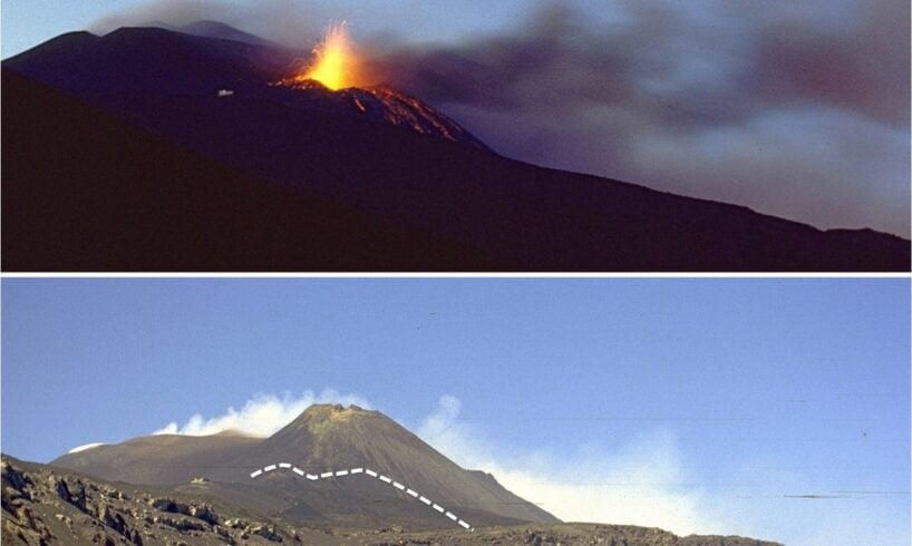 Etna, studio Ingv su deformazioni del vulcano: in 21 anni oltre 10 mln di metri cubi di magma hanno provocato un ‘rigonfiamento’