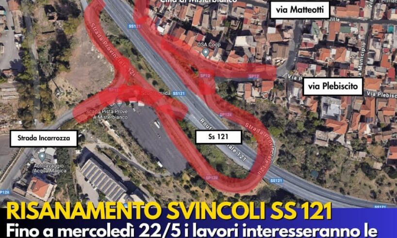 Misterbianco, risanamento svincolo SS 121: via ai lavori. Divieto di transito fino a mercoledì