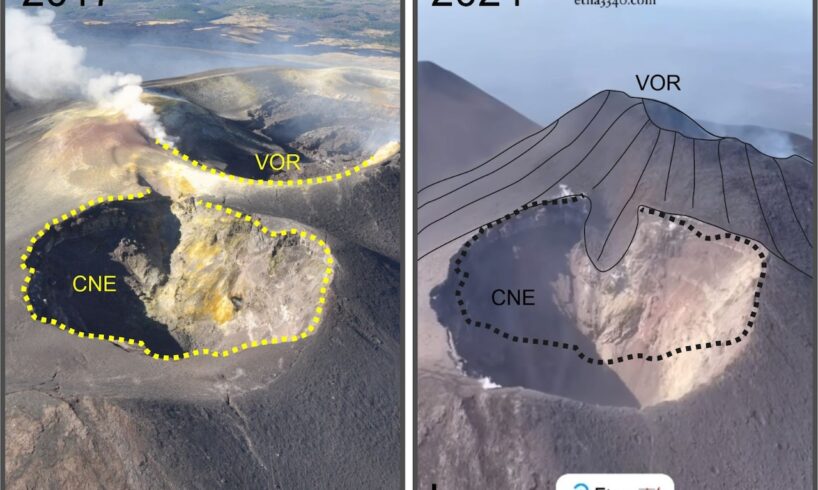 L’Etna cresce: supera i 3400 mt il bordo del cratere Voragine: il ‘sorpasso’ sul Sud-Est